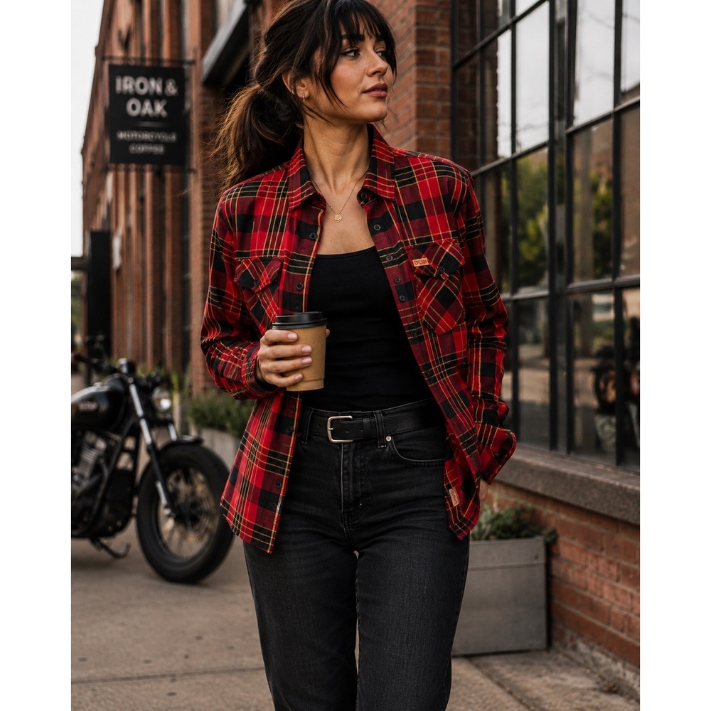 Dixxon Menace D-Tech Performance Plaid Button Up Shirt Red Black M